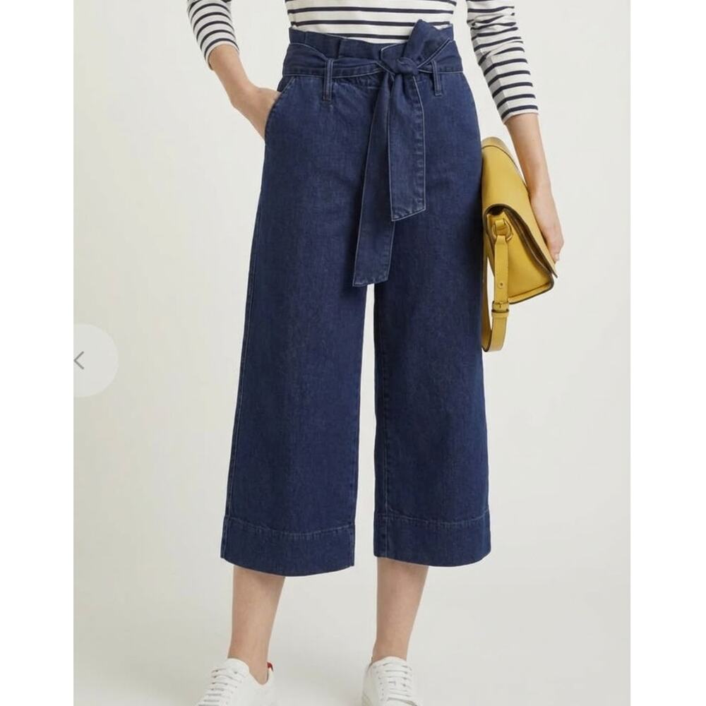 Boden Denim Blue Paperbag High-rise Wide Leg Cropped Culotte Denim Jeans, size 6